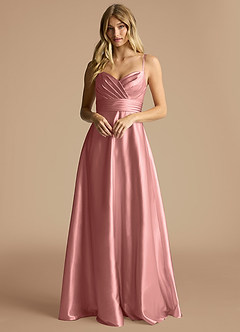 Azazie Oliana Brautjungfernkleider A-Linie Plissee Metallischer Satin Kleid Rosettenrosa image1
