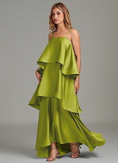 Azazie Azalea Bridesmaid Dresses Lemongrass A-Line Ruched Stretch Satin Dress image3