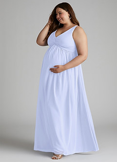 Azazie Yetta Maternity Bridesmaid Dresses A-Line V-Neck Gathered Chiffon Floor-Length Dress image10