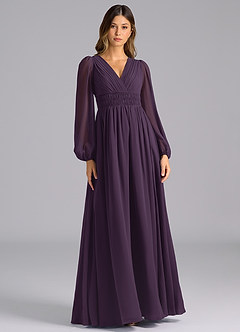 Azazie Palerma Bridesmaid Dresses Plum A-Line Long Sleeve Chiffon Dress image1