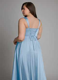 Azazie Azaria Brautjungfernkleider A-Linie Korsett Stretch-Satin Kleid Puderblau image13