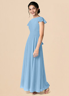 Azazie Payton Junior Steel Blue A-Line Bow Chiffon Dress image5