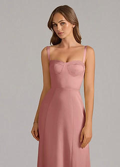 Azazie Amaris Bridesmaid Dresses Rosette A-Line Corset Stretch Satin Dress image5