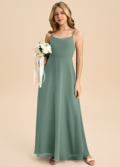 Azazie Shale Junior Eucalyptus A-Line Bow Chiffon Dress image5