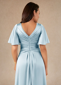Azazie Emmeline Mother of the Bride Dresses Sky Blue A-Line Pleated Stretch Satin Dress image4