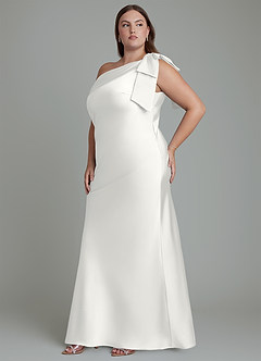 Azazie Yuanna Bridesmaid Dresses White Mermaid One Shoulder Stretch Satin Dress image12