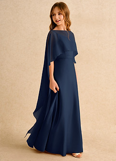 Azazie Fishie Girls Formal Flower Girl Dresses Dark Navy A-Line Matte Satin Dress image6