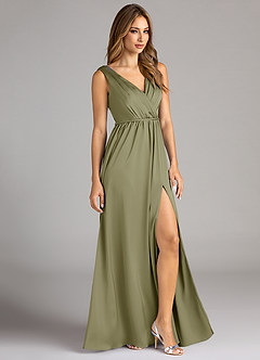 Azazie Tanicia Bridesmaid Dresses Pistachio A-Line Pleated Stretch Satin Dress image4