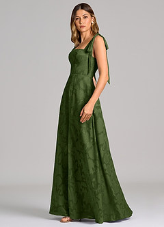 Azazie Debra Bridesmaid Dresses Olive A-Line with Pockets Floral Burnout Dress image3