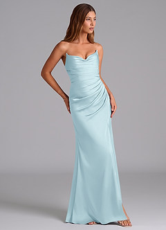 Azazie Claudelle Vestidos de madrinha de casamento Vestido Nuvem Azul de Cetim elástico de sereia com Sem alças image4