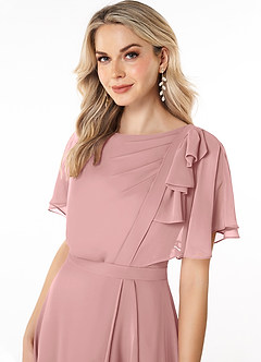 Azazie Aaliyah Modest Bridesmaid Dresses A-Line Scoop Pleated Chiffon Floor-Length Dress image5