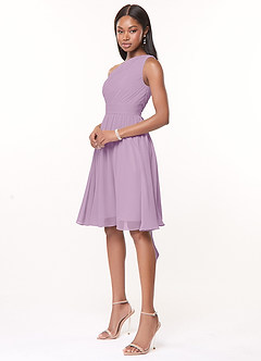 Azazie Katrina Robes de demoiselle d'honneur Robe Trapèze en Mousseline de soie Ue épaule Glycine image3