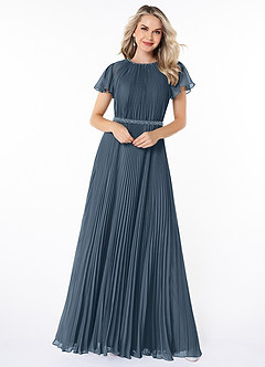 Azazie Kara Modest Bridesmaid Dresses A-Line Pleated Chiffon Floor-Length Dress image4