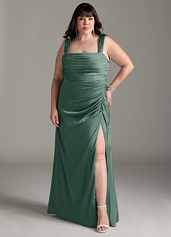 Azazie Jesaphine Bridesmaid Dresses Eucalyptus Sheath Bow Stretch Satin Dress image8