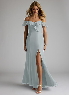 Azazie Sophie Bridesmaid Dresses Dolphin Grey A-Line Off the Shoulder Chiffon Convertible Dress image1