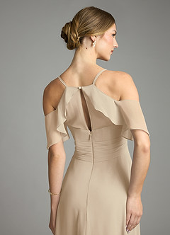 Azazie Dakota Vestidos de damas de honor Vestido de Champán de Gasa de Corte en A con Cuello en V plisado image6