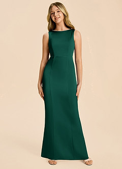 Azazie Emi Junior Emerald Sheath Bow Stretch Satin Dress image6