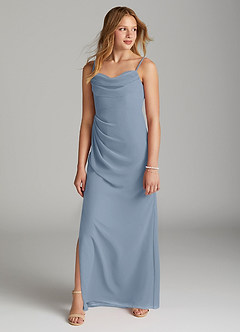 Azazie Mai Junior Dusty Blue Sheath Pleated Chiffon Dress image3