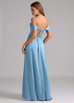 Azazie Hattie Robes de demoiselle d'honneur Robe Trapèze en Satin extensible Corset Acier Bleuté image2