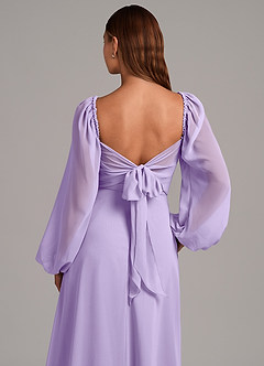 Azazie Annistyn Abiti da Damigella Abito A-Line in Chiffon Manica Lunga Lilla image8