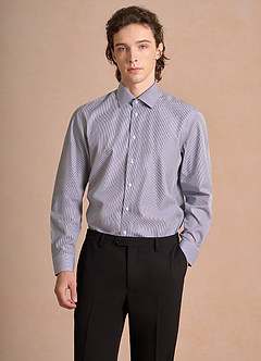 front Aiden White Classic Blue 100% Cotton Non-Iron Striped Dress Shirt