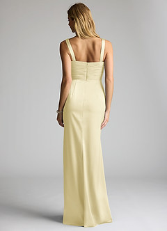 Azazie Elida Bridesmaid Dresses Lemon Sorbet Sheath Pleated Stretch Satin Dress image4