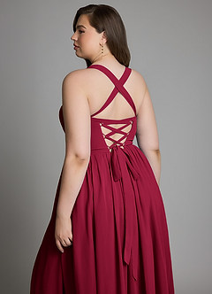 Azazie Francis Bridesmaid Dresses Burgundy A-Line Corset Chiffon Dress image14