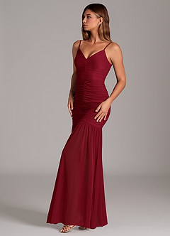 Azazie Aimie Bridesmaid Dresses Burgundy Mermaid Mesh Dress image3