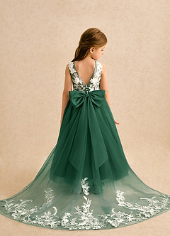 Azazie Mixie Flower Girl Dresses Dark Green Ball-Gown Lace Dress image1