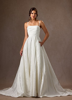 Azazie Daliah Robes de mariée Robe Trapèze en Jacquard Floral Sans bretelle Blanc De Diamant image4