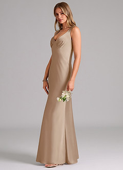 Azazie Kamila Brautjungfernkleider A-Linie Plissee Stretch-Satin Kleid Taupe image6
