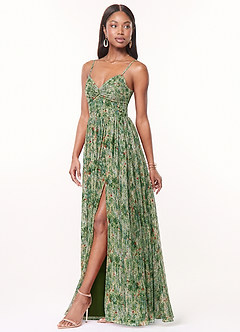 Azazie Zeya Bridesmaid Dresses Meadow Bloom A-Line V-Neck Pleated Chiffon Dress image4