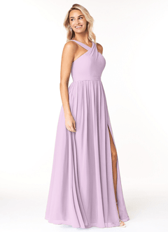 Azazie Elvira Bridesmaid Dresses Frosted Lilac A-Line Pleated Chiffon Dress image4