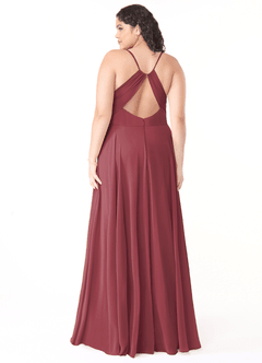 Azazie Avelina Bridesmaid Dresses Merlot A-Line V-Neck Pleated Chiffon Dress image7