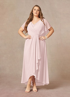 Azazie Eliza Mère de la mariée Robes Robe Trapèze en Mousseline de soie Col V plissé Rose Pâle image6