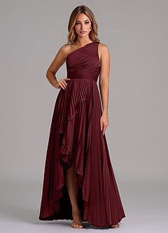 Azazie Lyrica Bridesmaid Dresses Cabernet A-Line One Shoulder Stretch Satin Dress image1