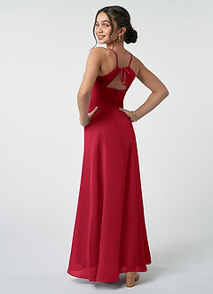 Azazie Avelina Junior Scarlet A-Line Pleated Chiffon Dress image5