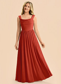 Azazie Novi Junior A-Linie Plissee Stretch-Satin Kleid Rost image3