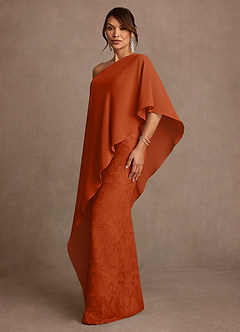 Azazie Wilma Mère de la mariée Robes Robe Fourreau en Blumen-Burnout Une épaule Orange Brûlée image2