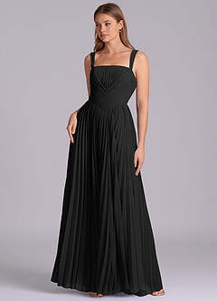 Azazie Mina Jurken voor bruidsmeisjes Jurk van Chiffon met A-Lijn Geplooid Zwart image1