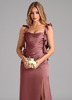 Azazie Jessamine Bridesmaid Dresses Amethyst A-Line Corset Stretch Satin Dress image7