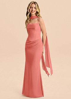 Azazie Sorrel Junior Meerjungfrau-Linie Plissee Chiffon Kleid Lachsrosa image3