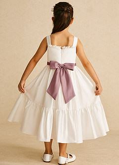 Azazie Ettie Flower Girl Dresses Ivory Dusty Rose A-Line Bow Cotton Dress image4