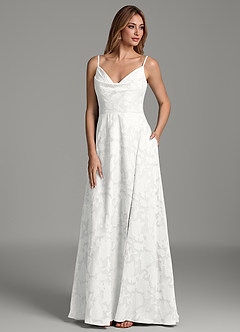 Azazie Sarella Bridesmaid Dresses White A-Line Pleated Floral Burnout Dress image4