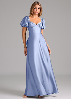 Azazie Fatima Bridesmaid Dresses Ice A-Line Pleated Stretch Satin Dress image1