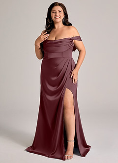 Azazie Johana Bridesmaid Dresses Sangria Mermaid Off the Shoulder Stretch Satin Convertible Dress image8