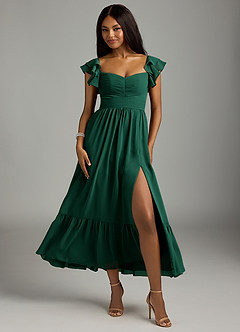 Azazie Anaya Brautjungfernkleider A-Linie Plissee Chiffon Kleid Smaragd image1