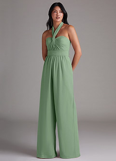 Azazie Lamara Robes de demoiselle d'honneur Combinaison Convertible en Mousseline de soie Épaule décolletée Matcha image8