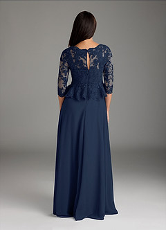 Azazie Averie Mère de la mariée Robes Robe Trapèze en Mousseline de soie Col bateau paillettes Bleu Marine Foncé image6