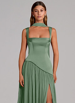 Azazie Stephanie Bridesmaid Dresses Matcha A-Line Pleated Stretch Satin Dress image6